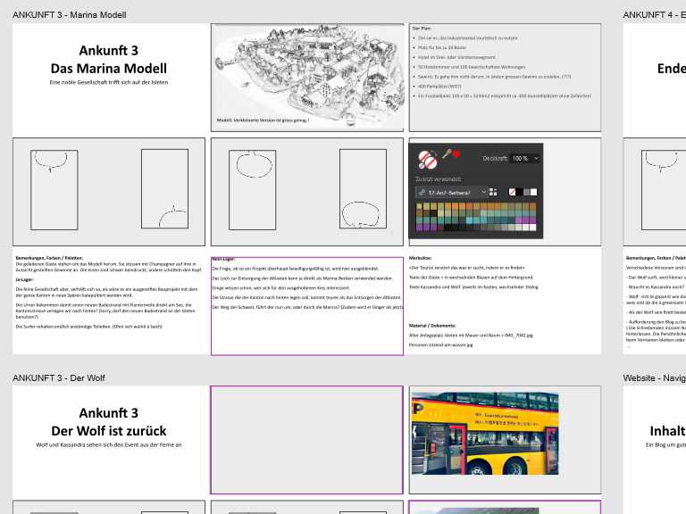 1 - Idee, Storyboard, Kapitel-Story, Farbpalletten, Material